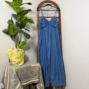 Old Navy XL Chambray Shoulder Tie Wide Leg Jumpsuit Lightweight Denim